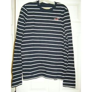 Mens Med navy Hollister long sleeve striped shirt